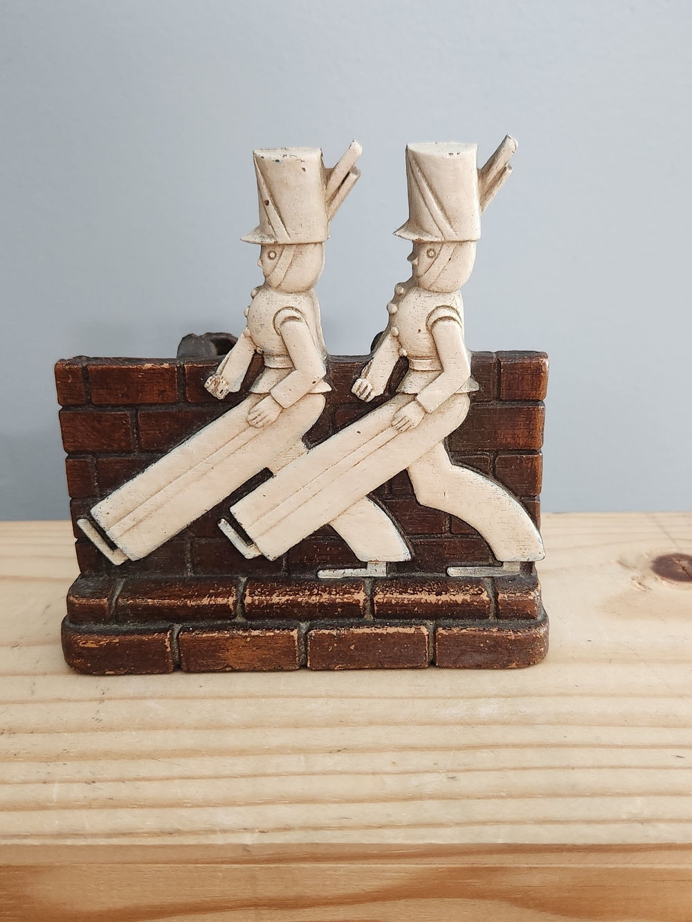 Vintage Wooden Marching Toy Soldiers Brush Holder